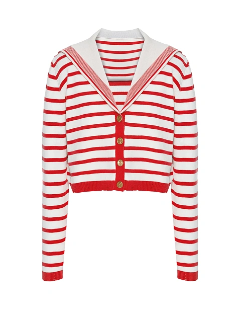 Cropped white cardigan with red stripes, 1 Cropped white cardigan with red stripes, 1