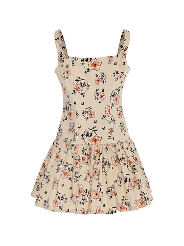 Beige cotton mini dress with floral print, 2