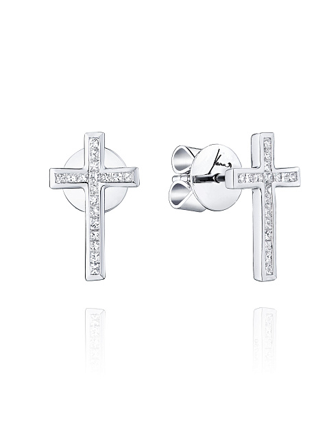 White Gold & Square-cut Diamonds Cross Studs, 1