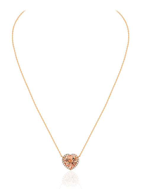 Rose Gold, Heart Morganite & Diamonds Necklace, 4