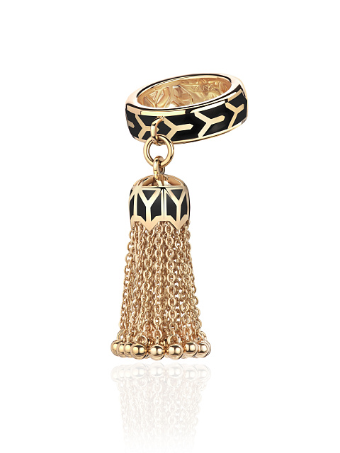 Tassel ring in yellow gold with black enamel, 1