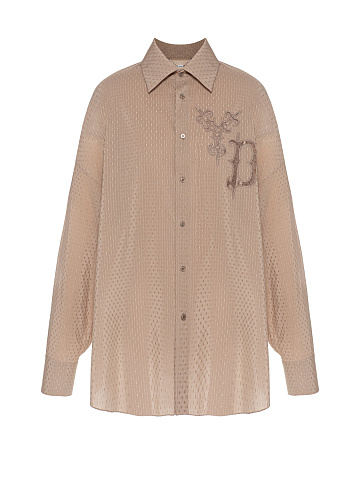 Beige Cotton Blouse With Lace Embroidery, 1
