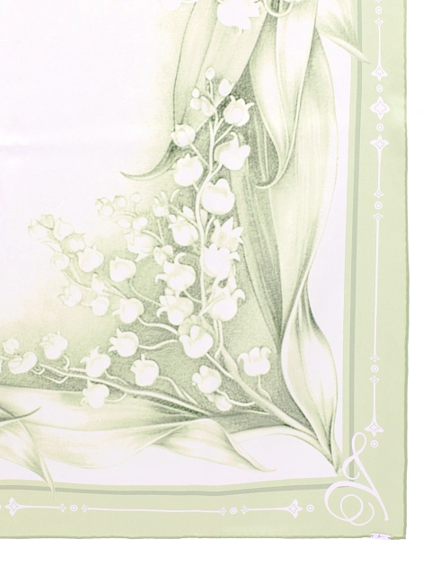 Green Lily Of The Valley Printed Silk Scarf, 3 Green Lily Of The Valley Printed Silk Scarf, 3
