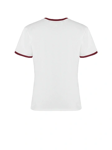 White T-shirt With Print And Bordeaux Piping, 2