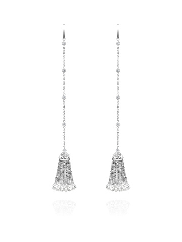 White Gold, Topaz & Rock Crystal Tassel Earrings, 1