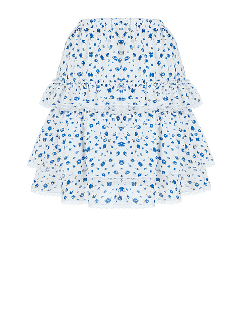 Flower Printed White Cotton Lace Trimmed Skirt, 1 Flower Printed White Cotton Lace Trimmed Skirt, 1