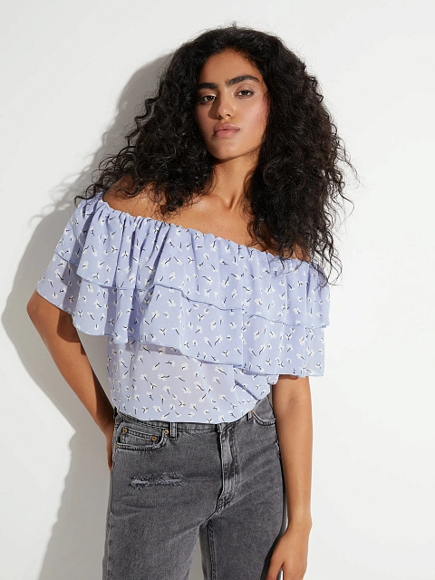 Blue Chiffon Off Shoulder Top, 4 Blue Chiffon Off Shoulder Top, 4