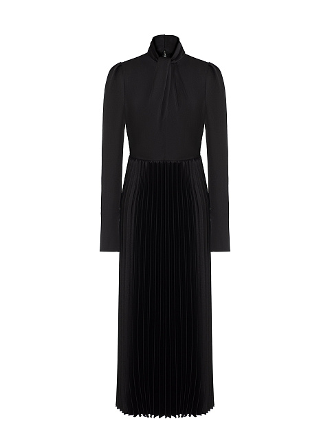 Black Dress With Long Sleeves And Pleated Skirt, 1 Black Dress With Long Sleeves And Pleated Skirt, 1