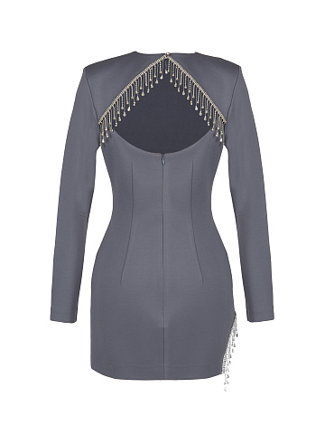 Grey Rhinestone Fringed Mini Dress, 2