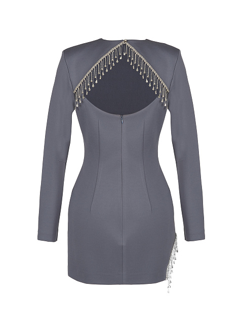 Grey Rhinestone Fringed Mini Dress, 2 Grey Rhinestone Fringed Mini Dress, 2