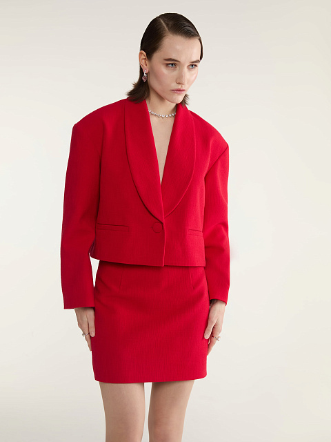 Red Two-piece Suit With Jacket And Mini Skirt, 8