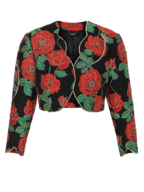 Cropped Black Jacquard With Floral Print And Embroidery, 1 Cropped Black Jacquard With Floral Print And Embroidery, 1