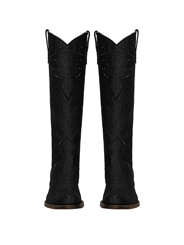 Dark Grey Denim Cowboy Boots, 2