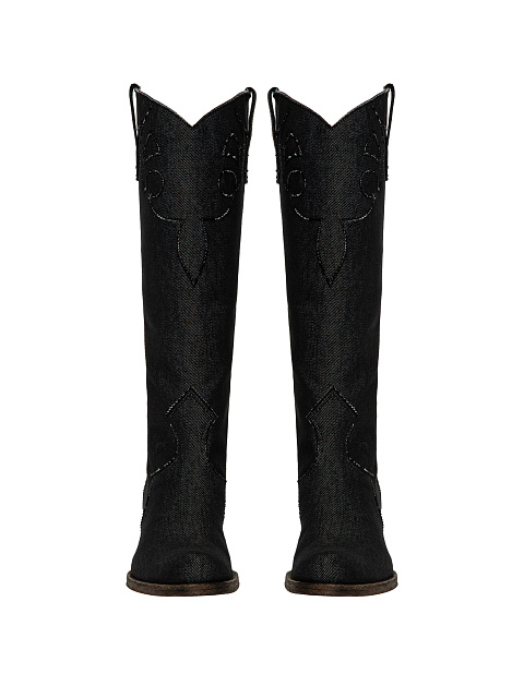 Dark Grey Denim Cowboy Boots, 2