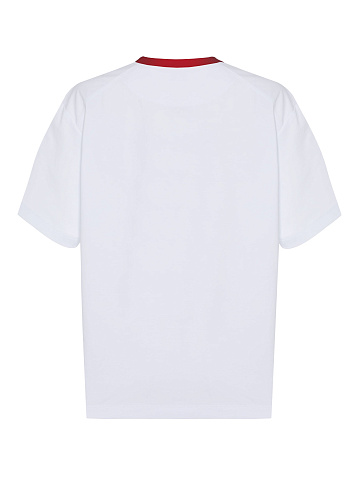 White Cotton T-shirt With Red Piping And Print, 2
