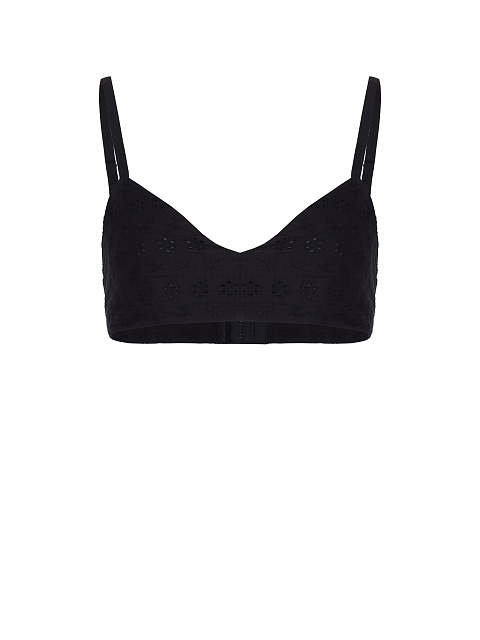 Black Cotton Lace Set Of Bra & Cropped Shirt, 5 Black Cotton Lace Set Of Bra & Cropped Shirt, 5