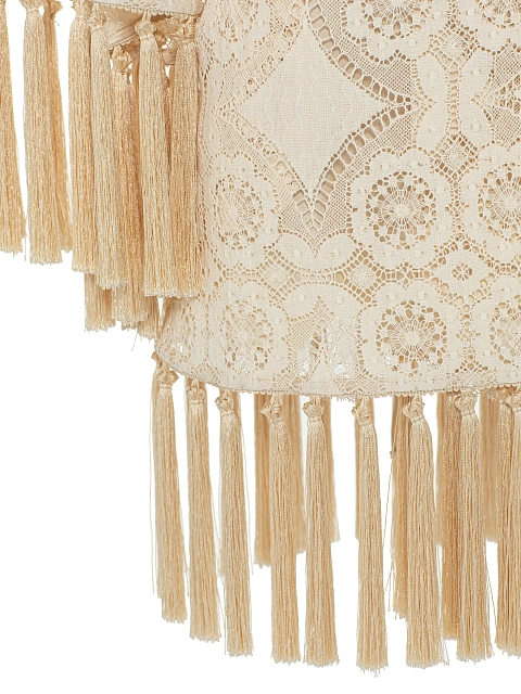 Light Beige Fringe Cotton Lace Wrap Dress, 5