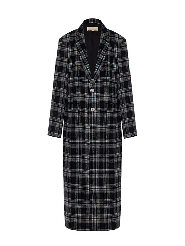 Black single-breasted coat in a white check, 1