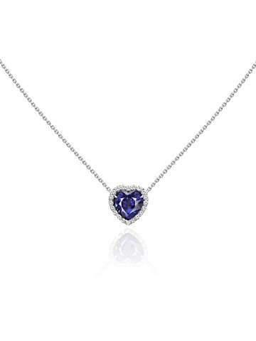 White gold necklace with heart-cut sapphire and diamonds, 1
