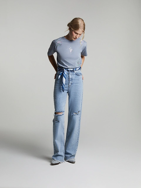 Blue Fringed Cotton Jeans, 7 Blue Fringed Cotton Jeans, 7