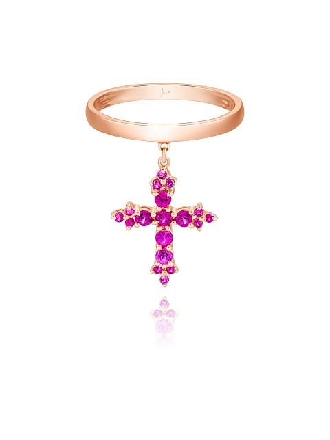 Gold ring with cross pendant with round-cut rubies, 1
