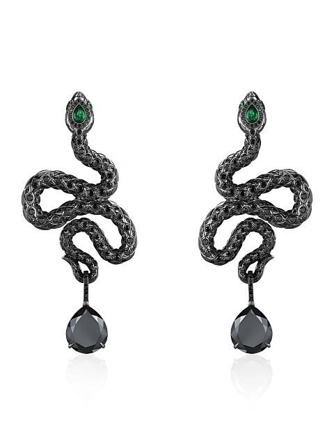 Blackened gold earrings with black diamonds and emeralds, 1