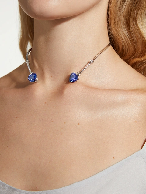 White Gold Tanzanite Diamond Necklace, 5