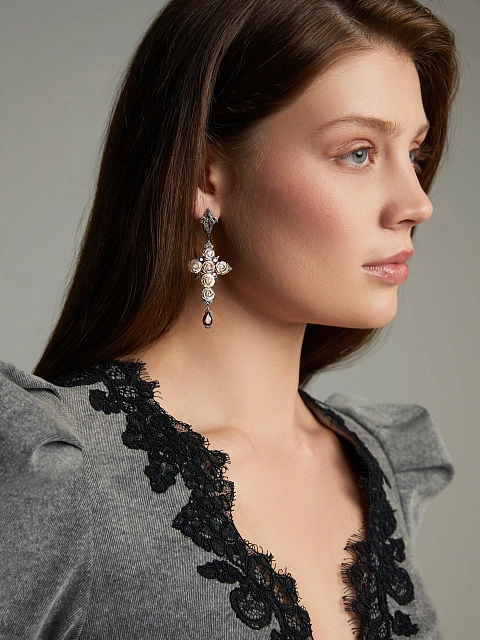 Mother of Pearl, Garnet Pear & Black Gold Earrings, 2