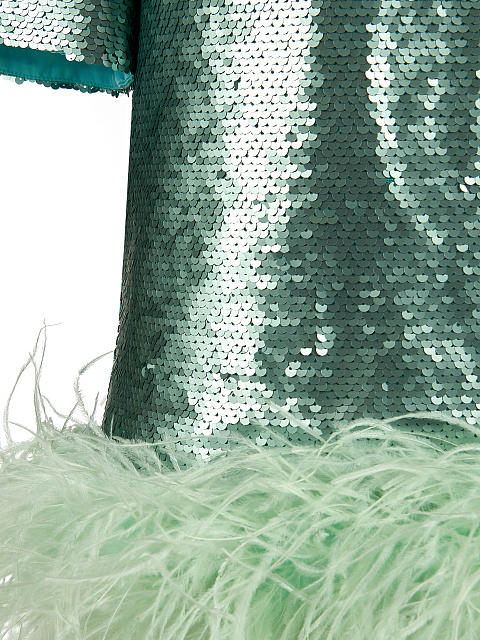Green Sequined Feather-Trimmed Mini Dress, 3 Green Sequined Feather-Trimmed Mini Dress, 3
