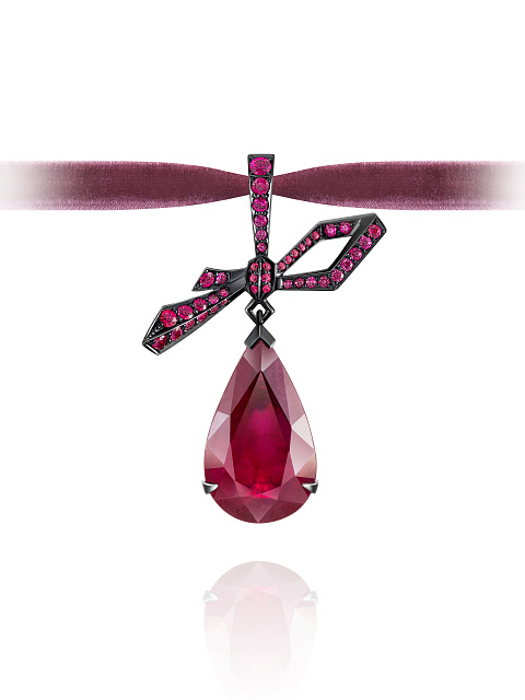 Pear Ruby & Ruby & Black Gold Pendant, 1
