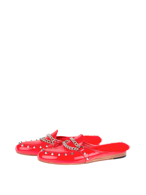 Red Patent Leather Mink Fur Mules, 1