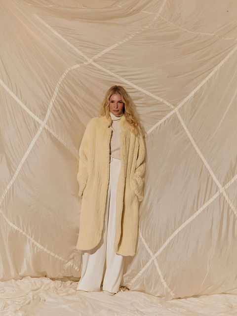 Yellow Knitted Mink Fur Coat, 4