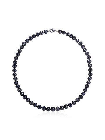 Oxidized gold necklace with black pearls and sapphires, 1