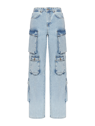 Light Blue Wide Leg Cargo Jeans, 1