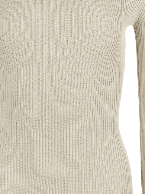 Beige Rib Knit Turtleneck Cut Out Maxi Dress, 3