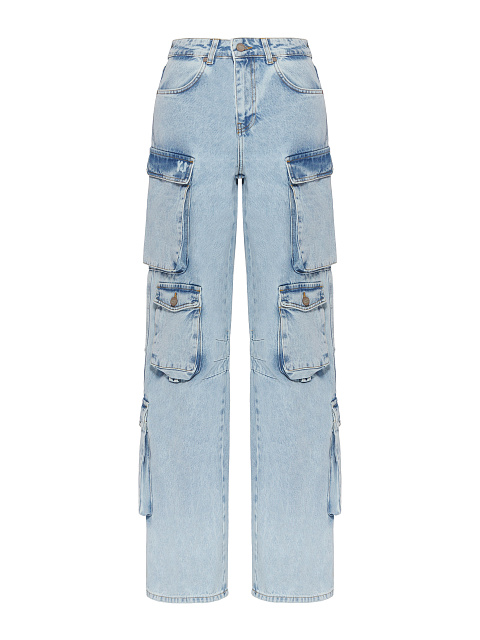 Light Blue Wide Leg Cargo Jeans, 1