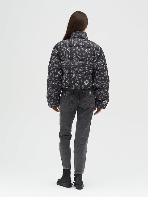 Black cropped down jacket with paisley pattern, 15 Black cropped down jacket with paisley pattern, 15