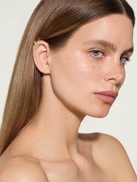 Narrow white gold ear cuff with Lime enamel, 2