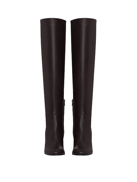 Dark Brown Leather Round Toe Long Boots, 2