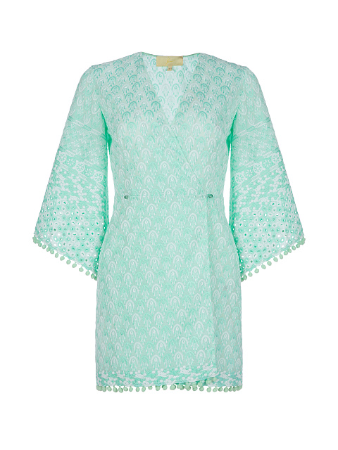 Green Cotton Lace Wrap Mini Dress, 1
