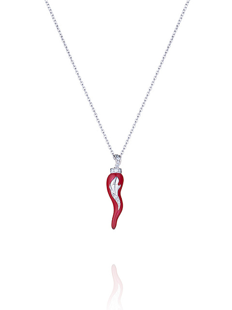 White Gold, Diamonds & Coral Pepper Pendant, 1