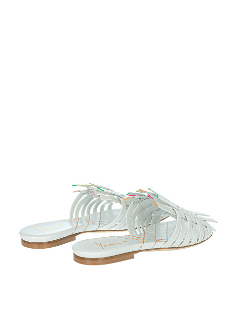 White Leather Woven Mules, 3