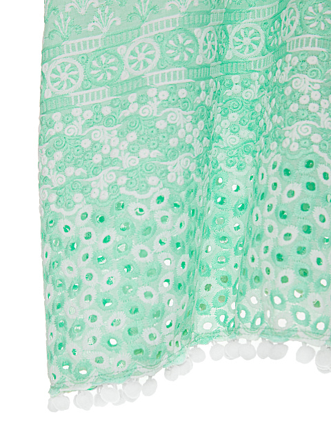Kid's Green & White Pompon Trim Cotton Tunic Dress, 4 Kid's Green & White Pompon Trim Cotton Tunic Dress, 4
