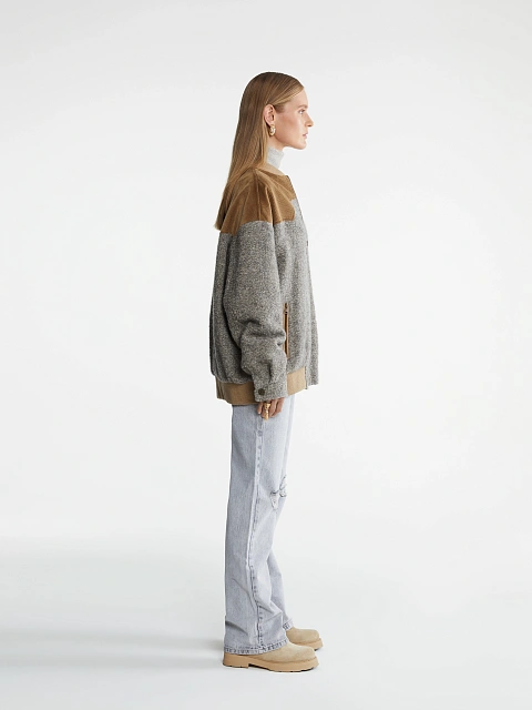 Grey Lurex Boucle Wool Bomber Jacket, 4 Grey Lurex Boucle Wool Bomber Jacket, 4