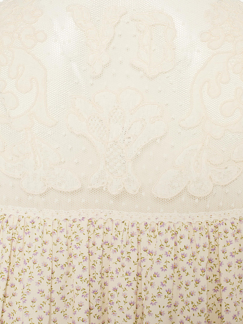 Milk-colored mini dress with floral print and lace, 3