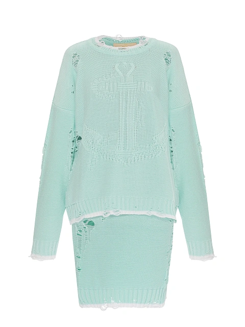 Mint knitted set of sweater and midi skirt, 1 Mint knitted set of sweater and midi skirt, 1