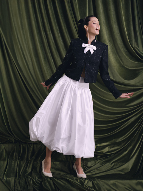 White Taffeta Midi Skirt, 6 White Taffeta Midi Skirt, 6