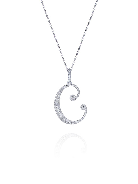 White gold necklace with a C-shaped diamond pendant, 1