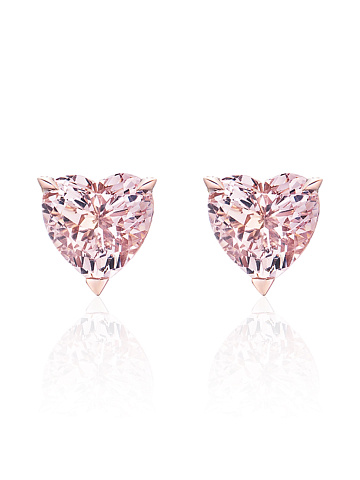 Pink gold stud earrings with heart-cut morganite and round diamonds, 2