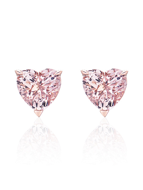 Pink gold stud earrings with heart-cut morganite and round diamonds, 2